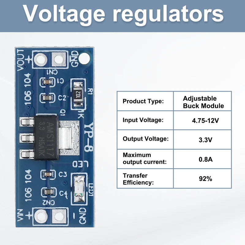 DC-DC Buck Converter Voltage Down Power Module AMS-1117 4.75-12V to 3.3V 10Pcs