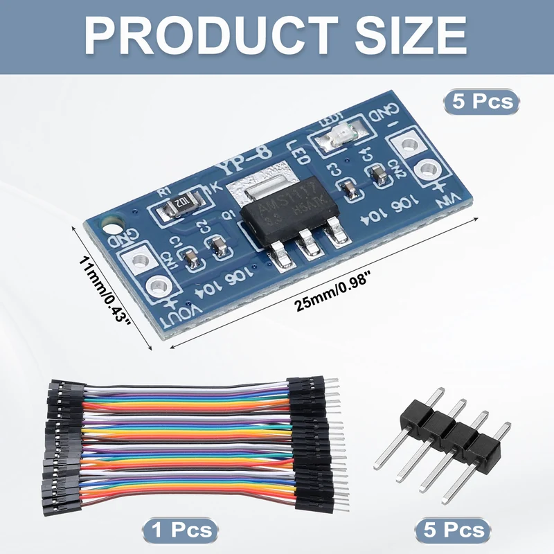 DC-DC Buck Converter Voltage Down Power Module AMS-1117 4.75-12V to 3.3V 5Pcs