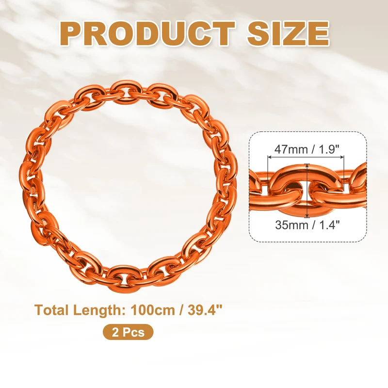 Plastic Hip Hop Chain Necklace 2Pcs 100cm 39" Men's Chunky Chain Orange