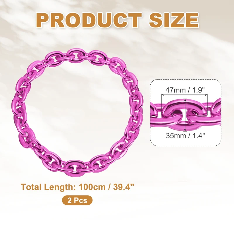 Plastic Hip Hop Chain Necklace 2Pcs 100cm 39" Men's Chunky Chain Rose Red