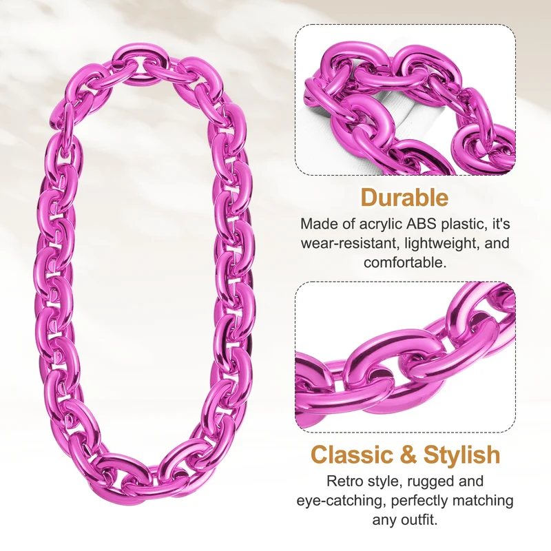 Plastic Hip Hop Chain Necklace 2Pcs 100cm 39" Men's Chunky Chain Rose Red
