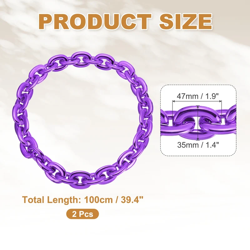Plastic Hip Hop Chain Necklace 2Pcs 100cm 39" Men's Chunky Chain Purple