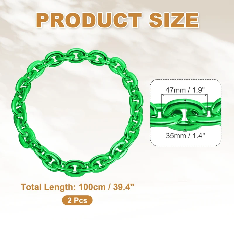 Plastic Hip Hop Chain Necklace 2Pcs 100cm 39" Men's Chunky Chain Green