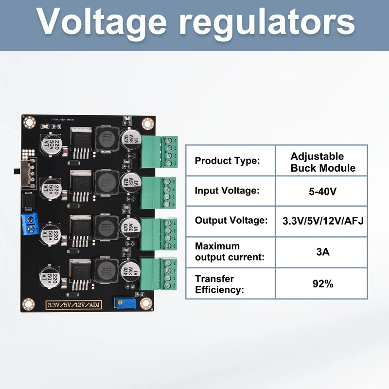 DC-DC Buck Converter Voltage Regulator Adjustable Buck Module LM 2596-4 5-40V to Adjustable 3.3V/5V/12V/AFJ 3A 1 Pcs
