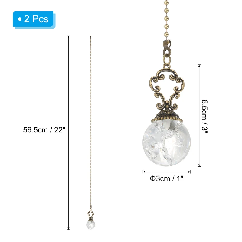 2 Pcs 22" Crystal Ceiling Fan Pull Chain, Clear ( Ball)