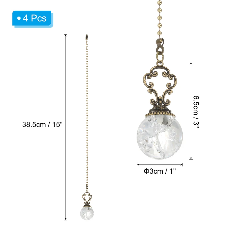 4 Pcs 15" Crystal Ceiling Fan Pull Chain, Clear ( Ball)