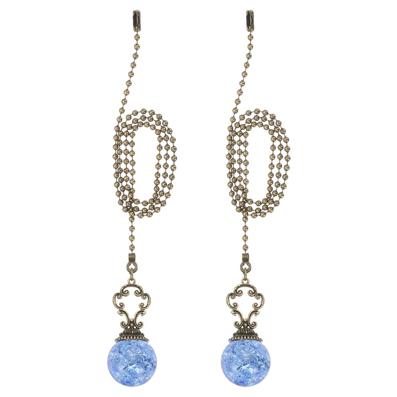 2 Pcs 22" Crystal Ceiling Fan Pull Chain, Light Blue ( Ball)