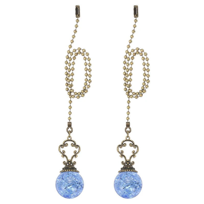 2 Pcs 15" Crystal Ceiling Fan Pull Chain, Light Blue ( Ball)