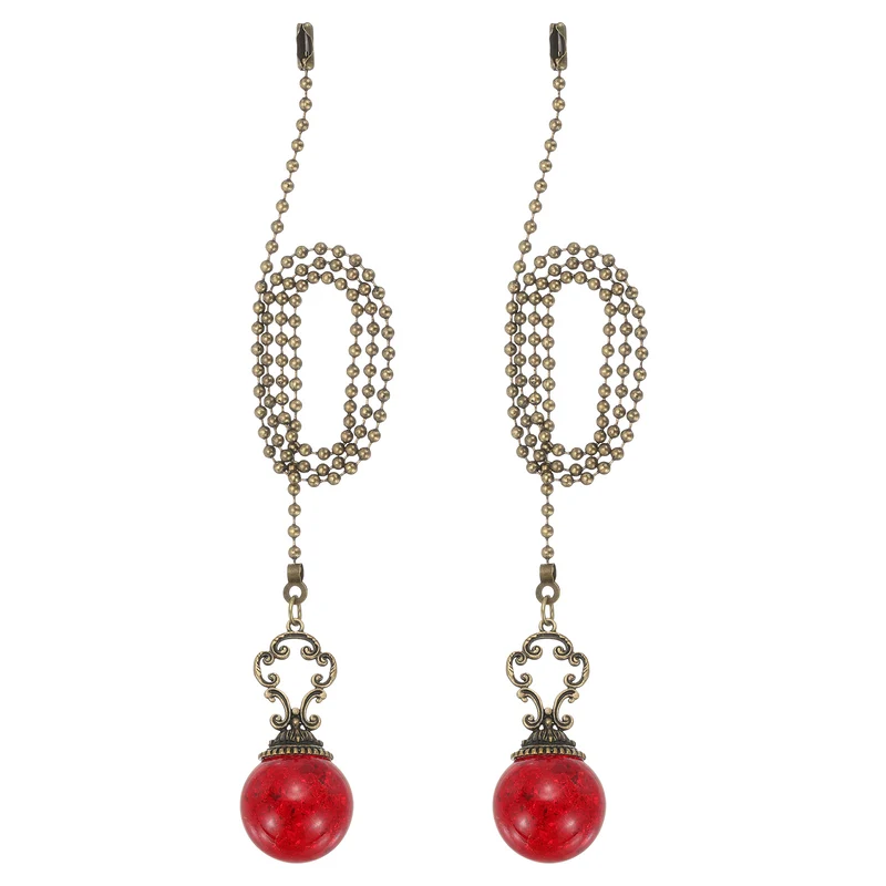 2 Pcs 22" Crystal Ceiling Fan Pull Chain, Red ( Ball)