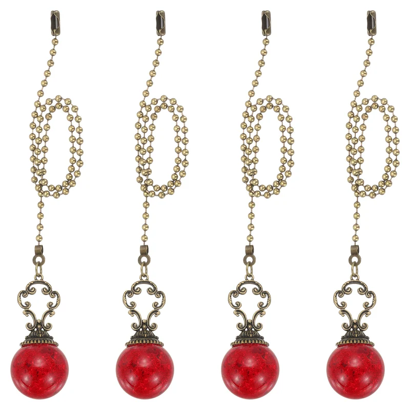 4 Pcs 15" Crystal Ceiling Fan Pull Chain, Red ( Ball)