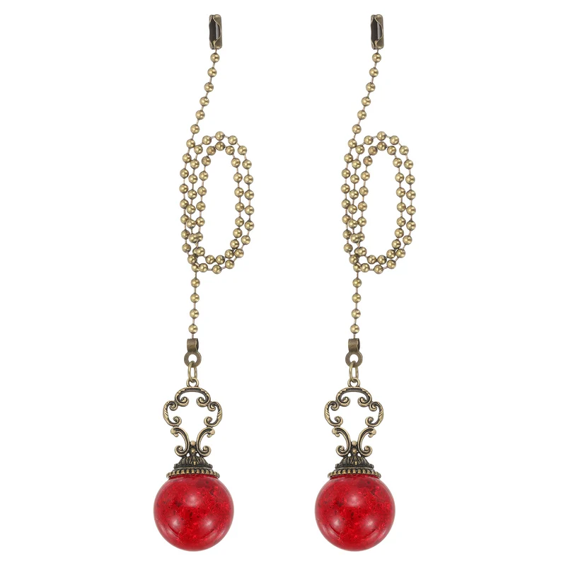 2 Pcs 15" Crystal Ceiling Fan Pull Chain, Red ( Ball)