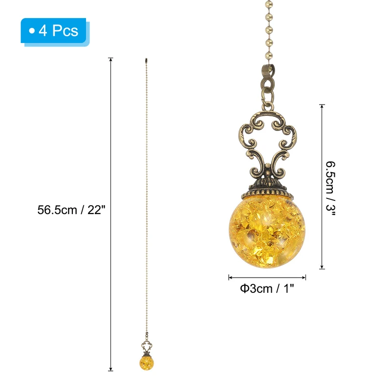 4 Pcs 22" Crystal Ceiling Fan Pull Chain, Amber ( Ball)