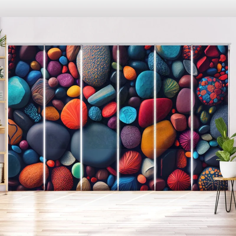 Schiebegardine Motiv "Bunte Kieselsteine"