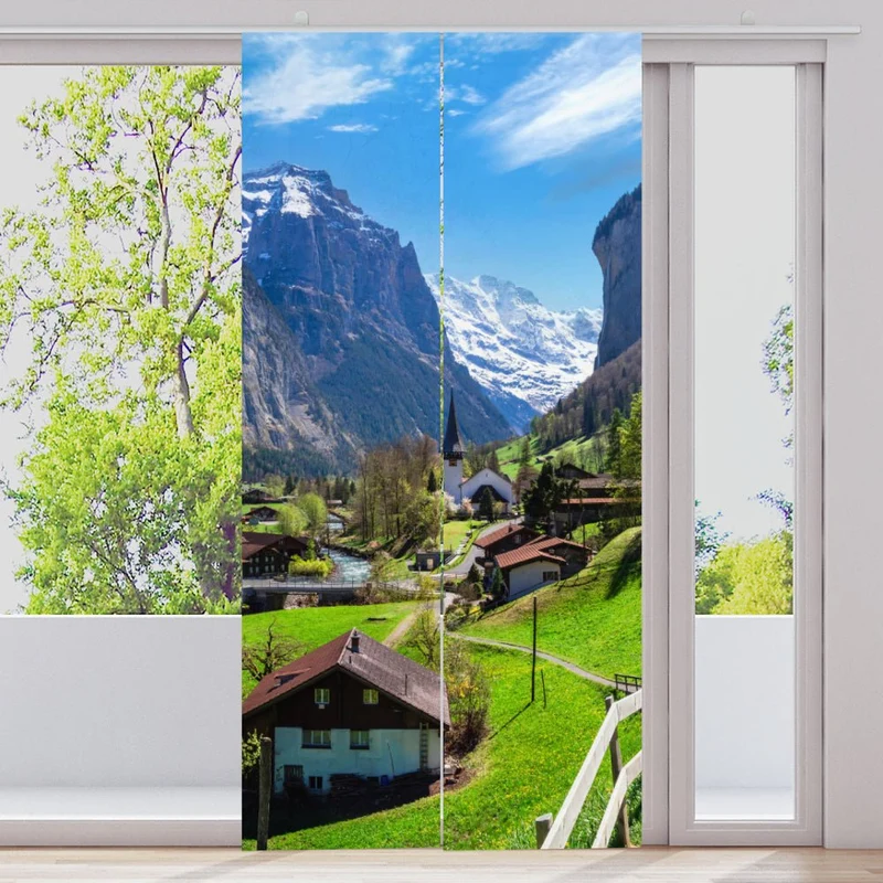 Schiebegardine Motiv "Schweiz Wasserfall Berge"