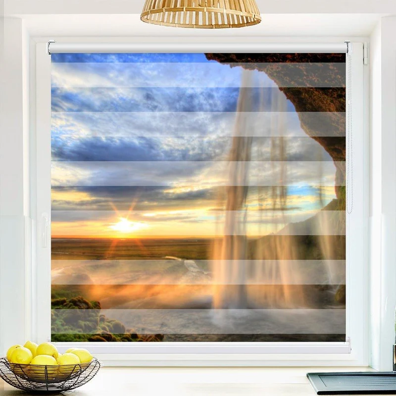 Klemmfix Doppelrollo "Wasserfall Island Sonnenuntergang" | Klemm Doppelrollo