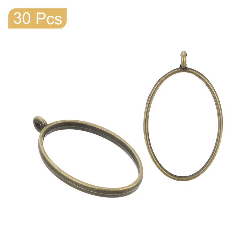 Open Back Bezel Pendants, 30pcs Oval Hollow Frame Pendant (Bronze)