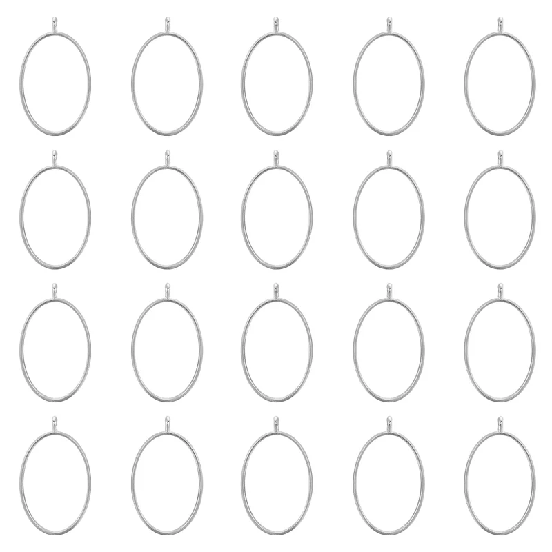 30pcs Open Back Bezel Pendants Oval Hollow Frame Pendant Silver