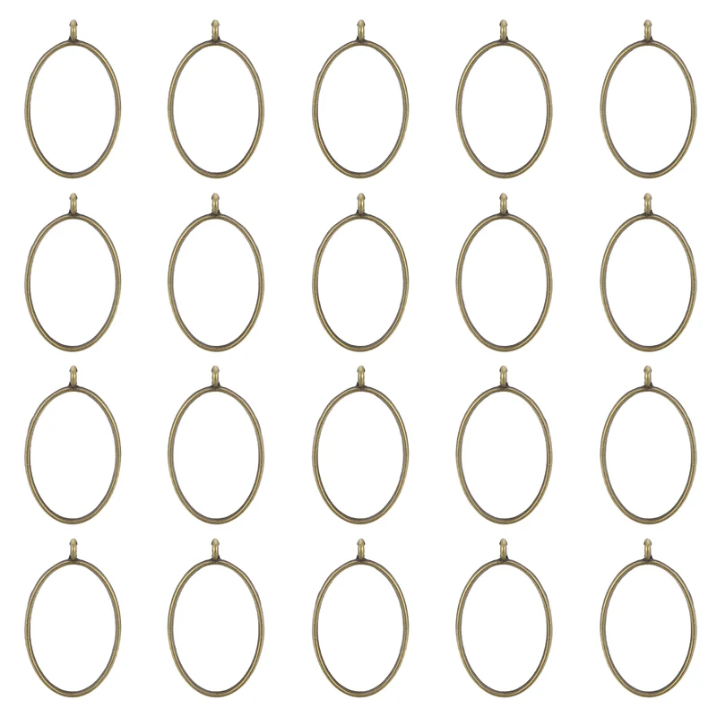 Open Back Bezel Pendants, 50pcs Oval Hollow Frame Pendant (Bronze)