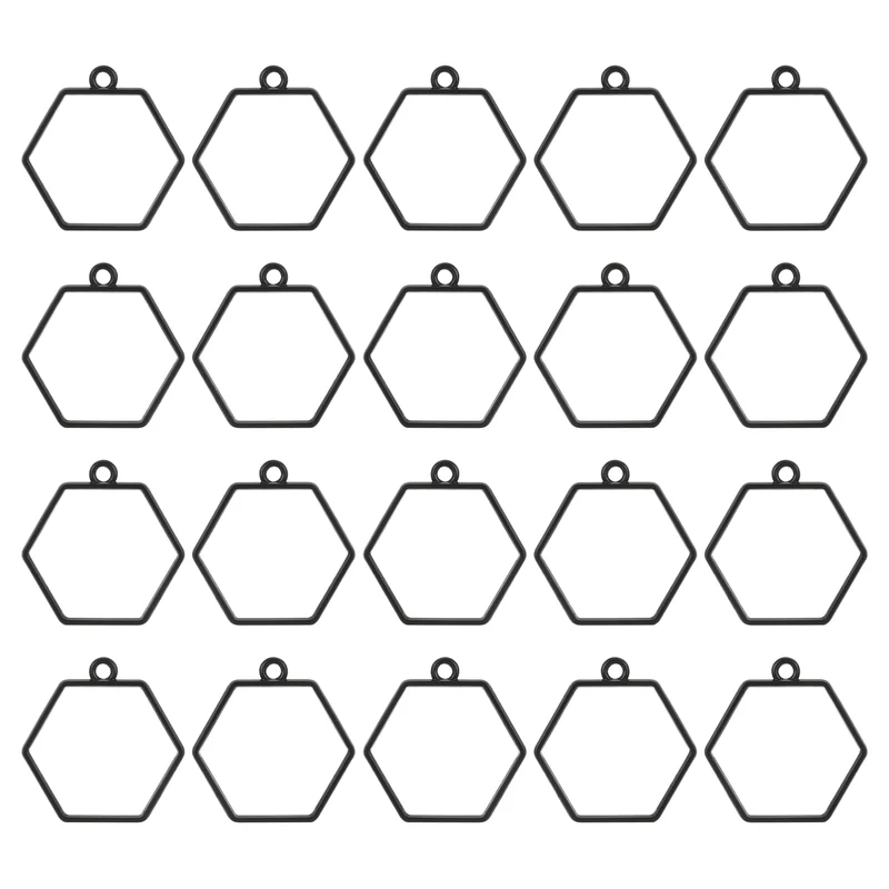 Open Back Bezel Pendants, 30pcs Hexagon Hollow Frame Pendant (Black)
