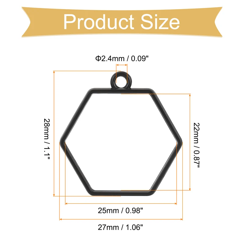 Open Back Bezel Pendants, 30pcs Hexagon Hollow Frame Pendant (Black)