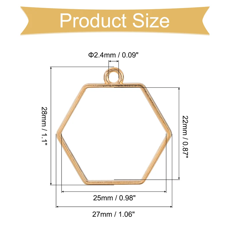 Open Back Bezel Pendants, 30pcs Hexagon Hollow Frame Pendant (K Gold)