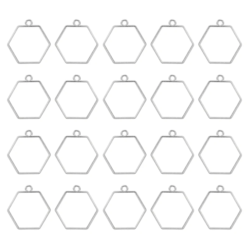 30Set, Open Back Bezel Pendants Hexagon Hollow Frame Pendant (Silver)