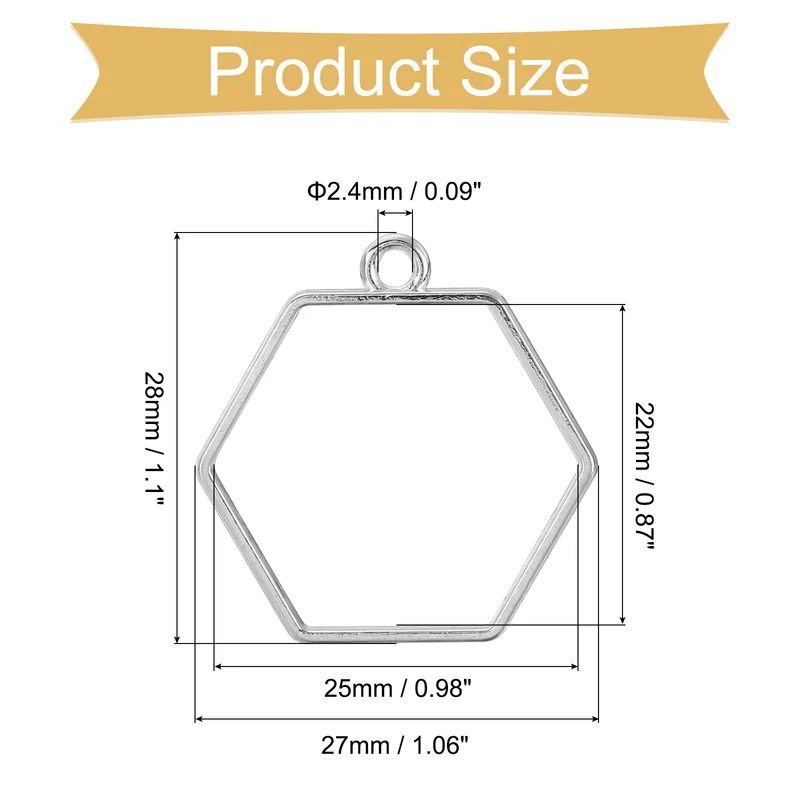 30Set, Open Back Bezel Pendants Hexagon Hollow Frame Pendant (Silver)
