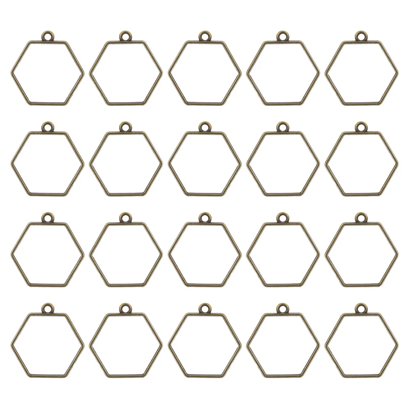 Open Back Bezel Pendants, 30pcs Hexagon Hollow Frame Pendant (Bronze)