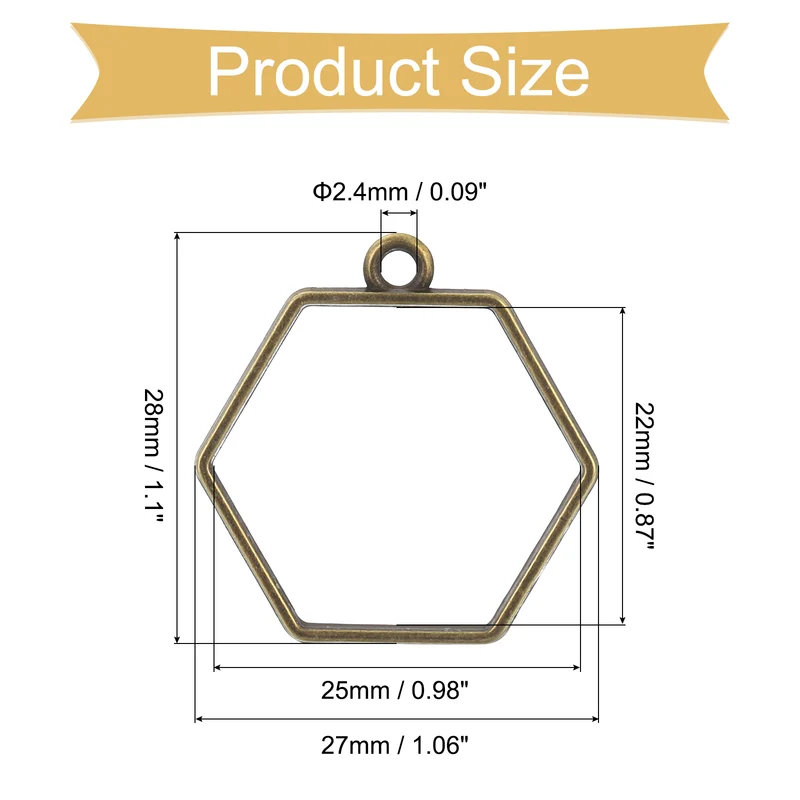 Open Back Bezel Pendants, 30pcs Hexagon Hollow Frame Pendant (Bronze)