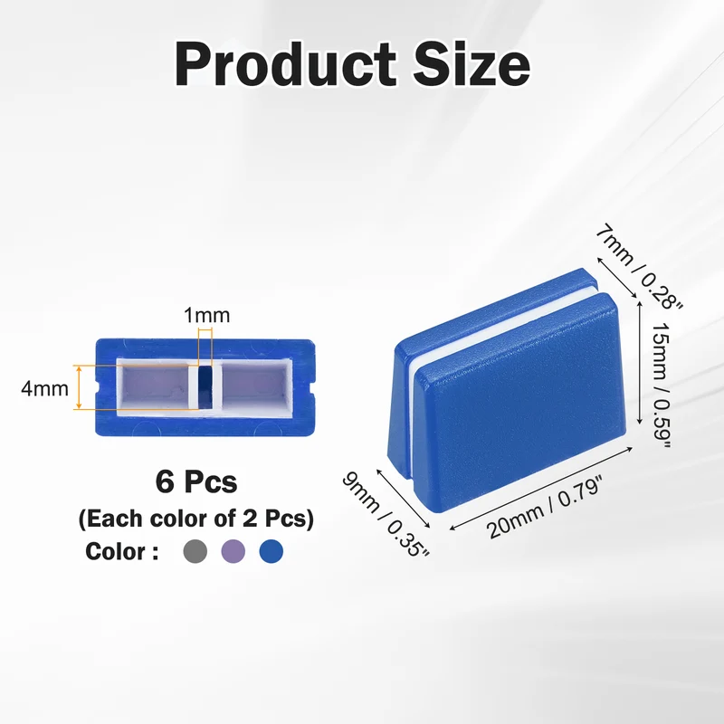 6Pcs Mixer Slider Fader Caps Universal Fader Knobs, Purple/Blue