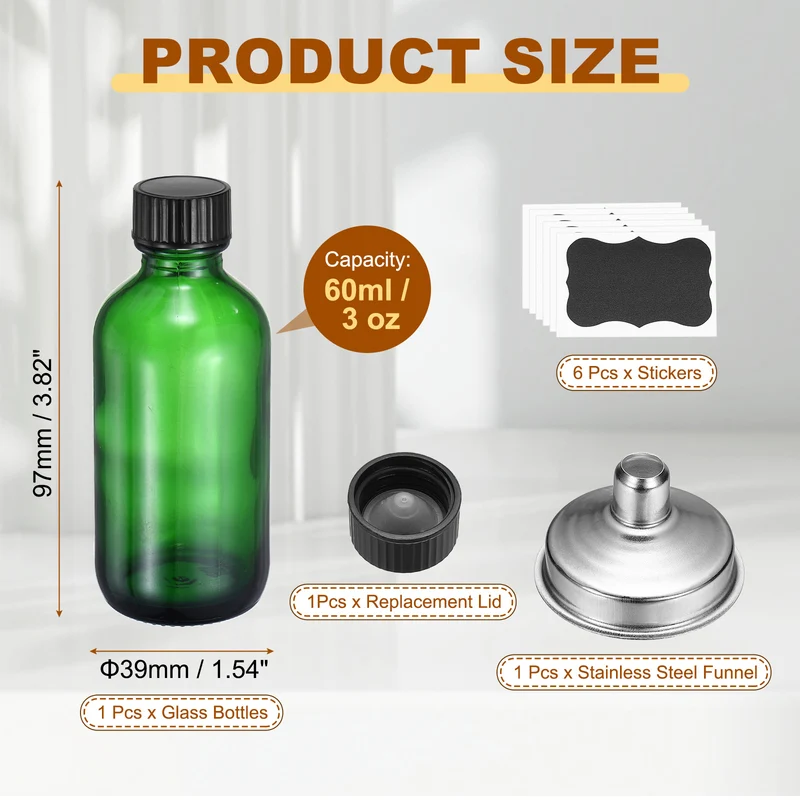 3oz/60ml Round Glass Bottles, Green Sample Glass Bottle Empty Containers