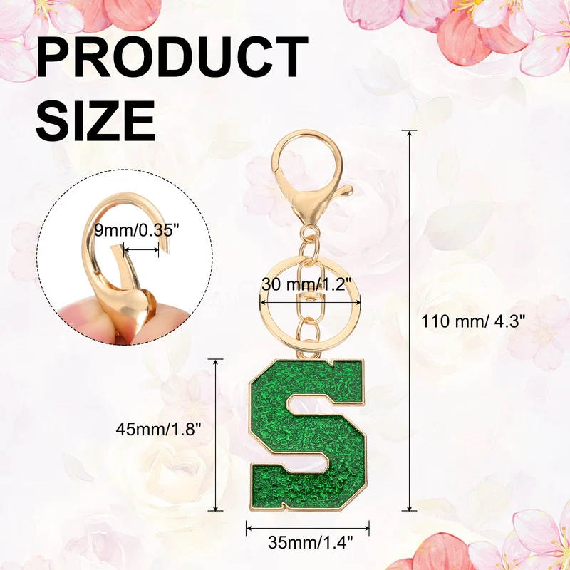 Initial Letter Keychain, A-Z Alphabet Keyring Letter S Metal Key Chain, Green