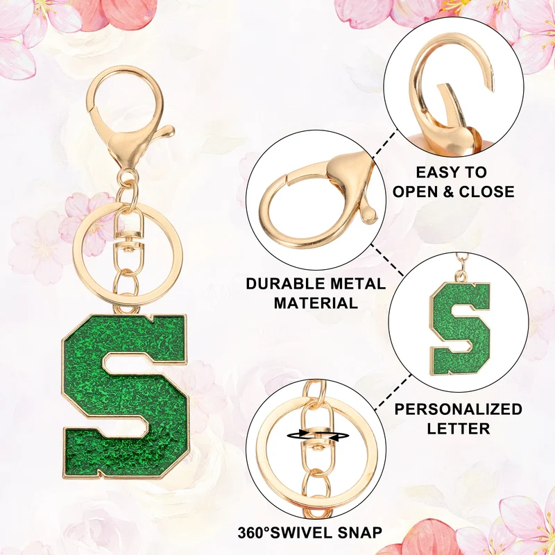 Initial Letter Keychain, A-Z Alphabet Keyring Letter S Metal Key Chain, Green