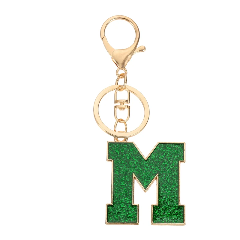 Initial Letter Keychain, A-Z Alphabet Keyring Letter m Metal Key Chain, Green