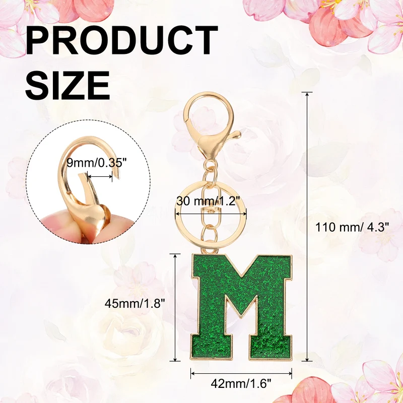 Initial Letter Keychain, A-Z Alphabet Keyring Letter m Metal Key Chain, Green