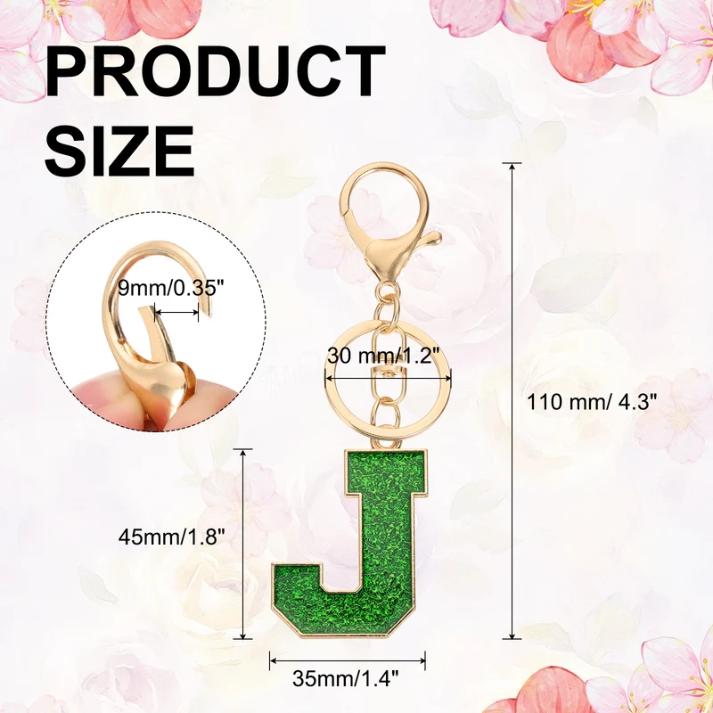 Initial Letter Keychain, A-Z Alphabet Keyring Letter J Metal Key Chain, Green