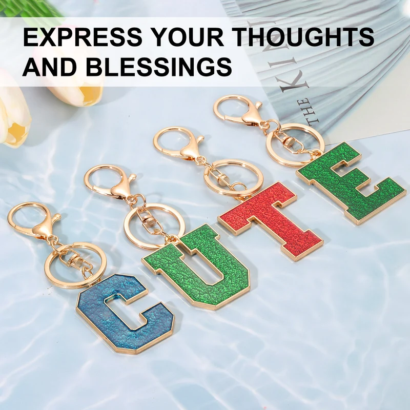 Initial Letter Keychain, A-Z Alphabet Keyring Letter J Metal Key Chain, Green