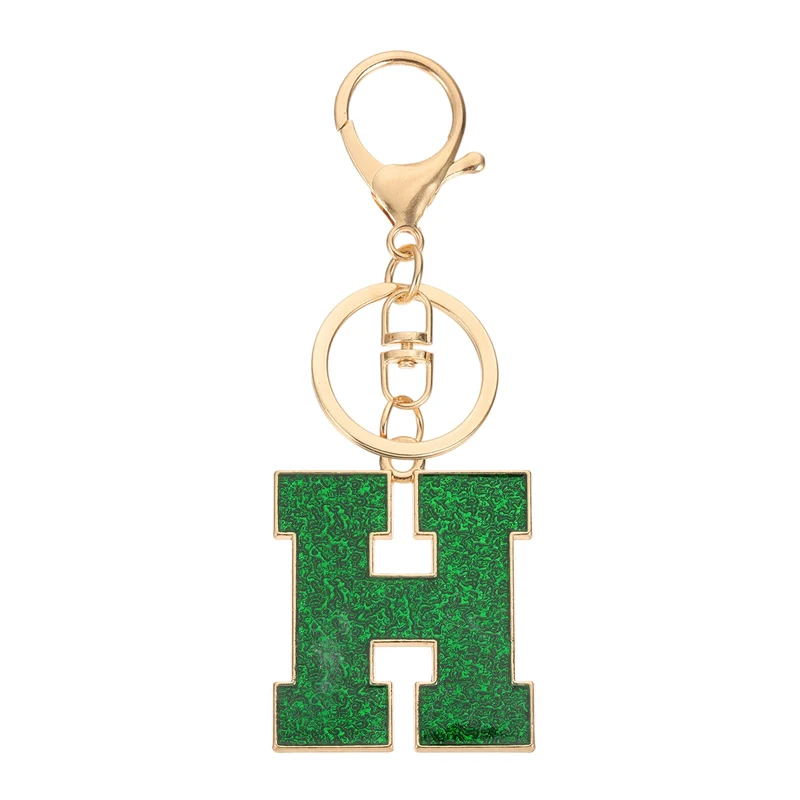 Initial Letter Keychain, A-Z Alphabet Keyring Letter H Metal Key Chain, Green