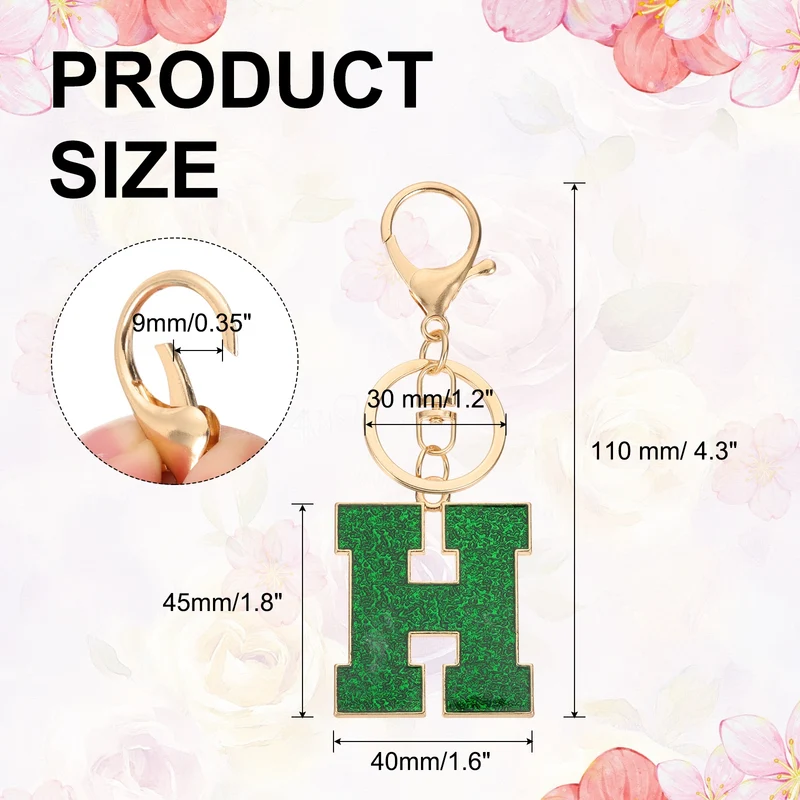 Initial Letter Keychain, A-Z Alphabet Keyring Letter H Metal Key Chain, Green