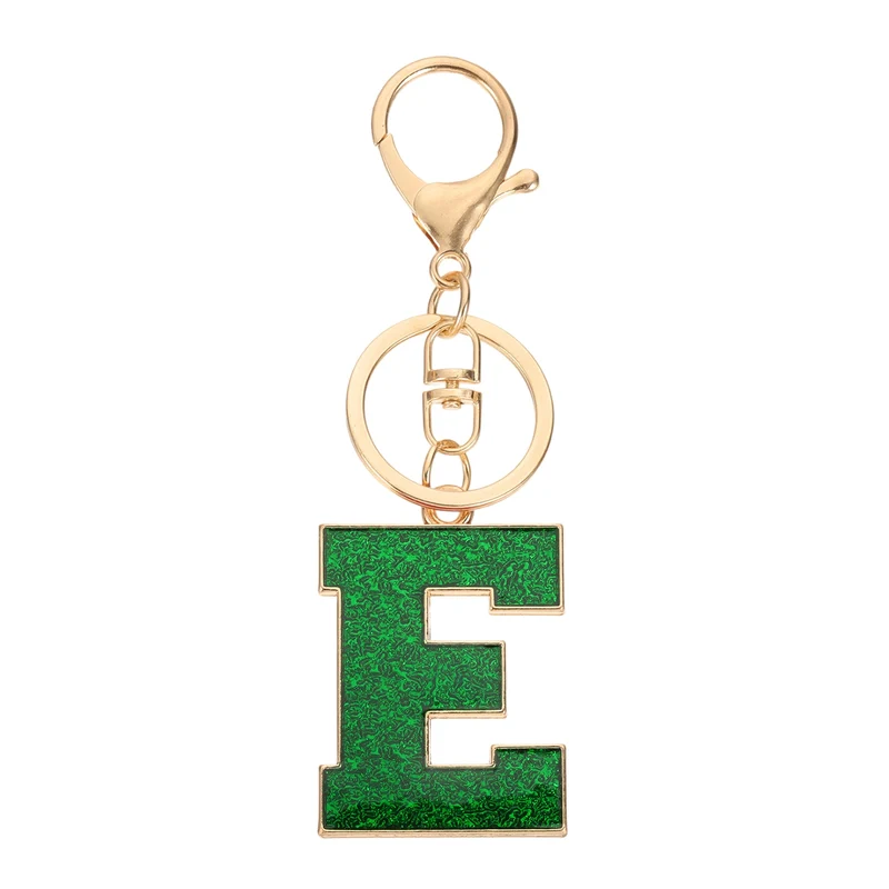 Initial Letter Keychain, A-Z Alphabet Keyring Letter E Metal Key Chain, Green