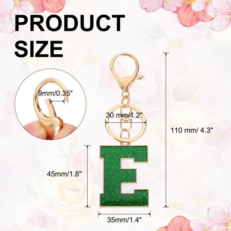 Initial Letter Keychain, A-Z Alphabet Keyring Letter E Metal Key Chain, Green