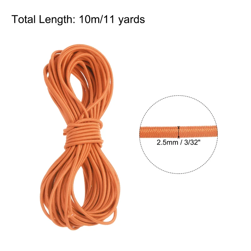 Elastic Cord Heavy Stretch String Rope 3/32" 11 Yards Orange