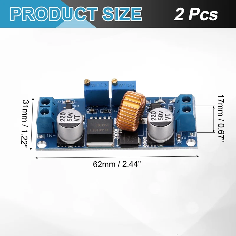 2Pcs 5A 5-32V to 1.25V-30V Step Down Power Module, Blue