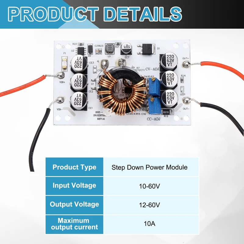 600W 10-60V to 12-60V 10A Boost Converter Voltage Regulator Adjustable