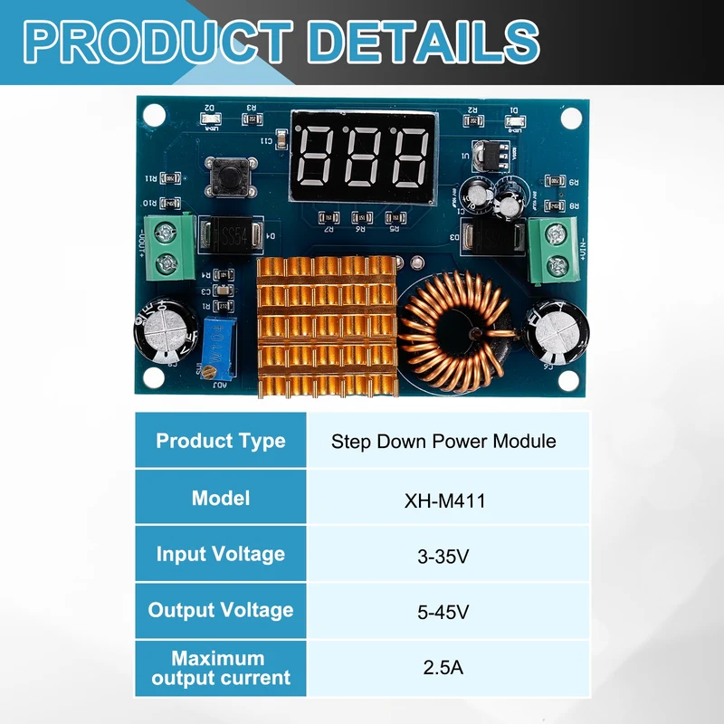 XH-M411 3-35V to 5-45V 2.5A Boost Converter Voltage Regulator Adjustable