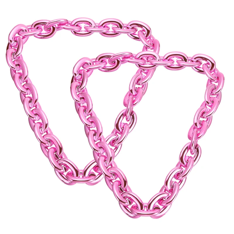 Plastic Hip Hop Chain Necklace 2Pcs 100cm 39" Men's Chunky Chain Pink