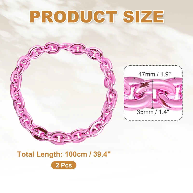 Plastic Hip Hop Chain Necklace 2Pcs 100cm 39" Men's Chunky Chain Pink