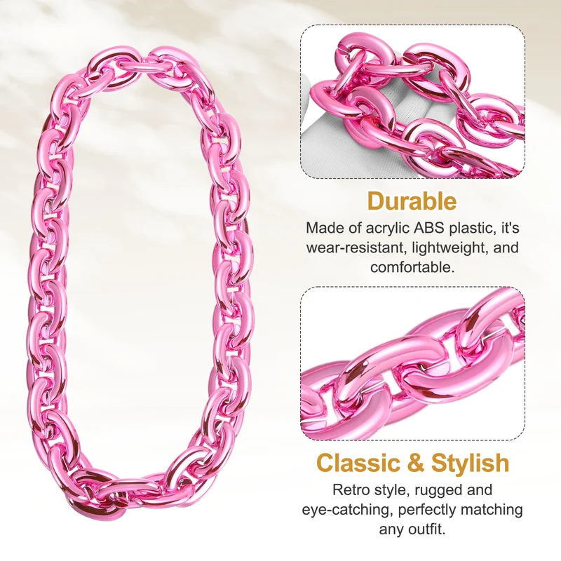 Plastic Hip Hop Chain Necklace 2Pcs 100cm 39" Men's Chunky Chain Pink