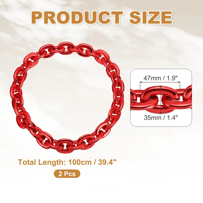 Plastic Hip Hop Chain Necklace 2Pcs 100cm 39" Men's Chunky Chain Red