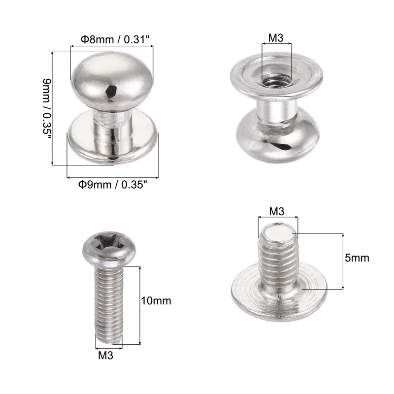 24pcs 8mm Head Dia Round Knobs Pull Handle Zinc Alloy Silver Tone